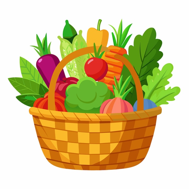 Cesta de mimbre con verduras Ilustración vectorial