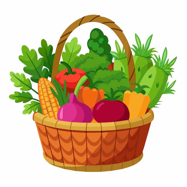 Cesta de mimbre con verduras Ilustración vectorial