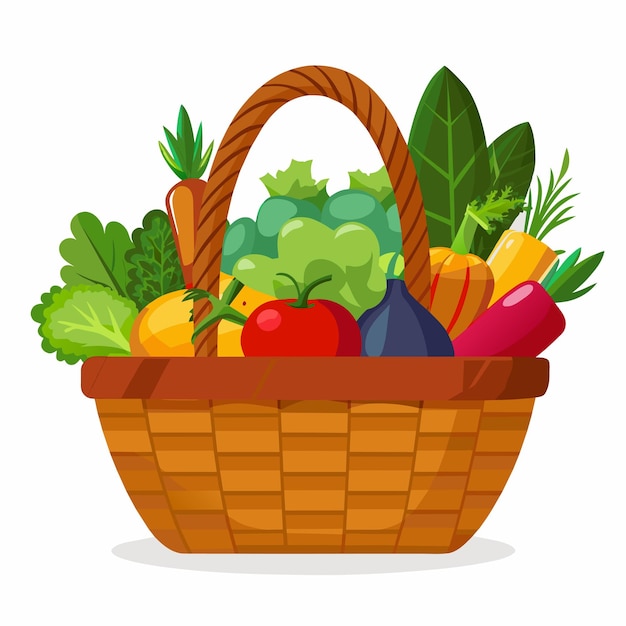 Cesta de mimbre con verduras Ilustración vectorial