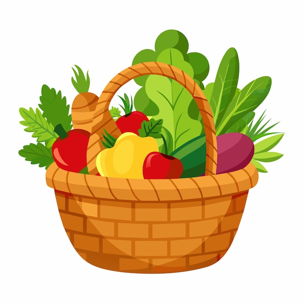 Cesta de mimbre con verduras Ilustración vectorial