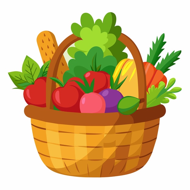 Cesta de mimbre con verduras Ilustración vectorial