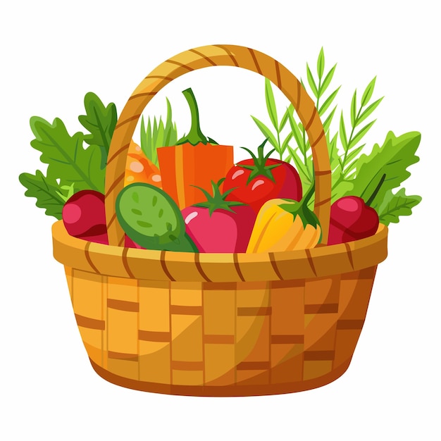 Cesta de mimbre con verduras Ilustración vectorial