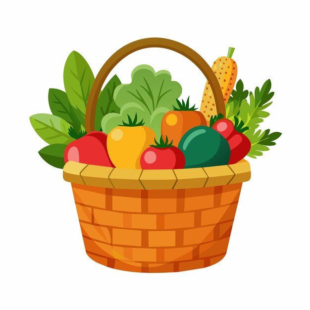 Cesta de mimbre con verduras Ilustración vectorial