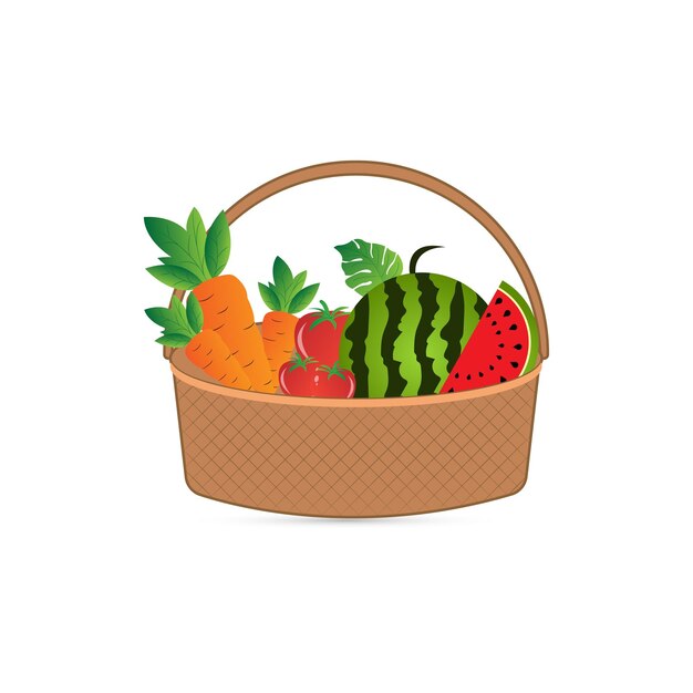 Cesta con muchos alimentos orgánicos diseño ilustración vectorial