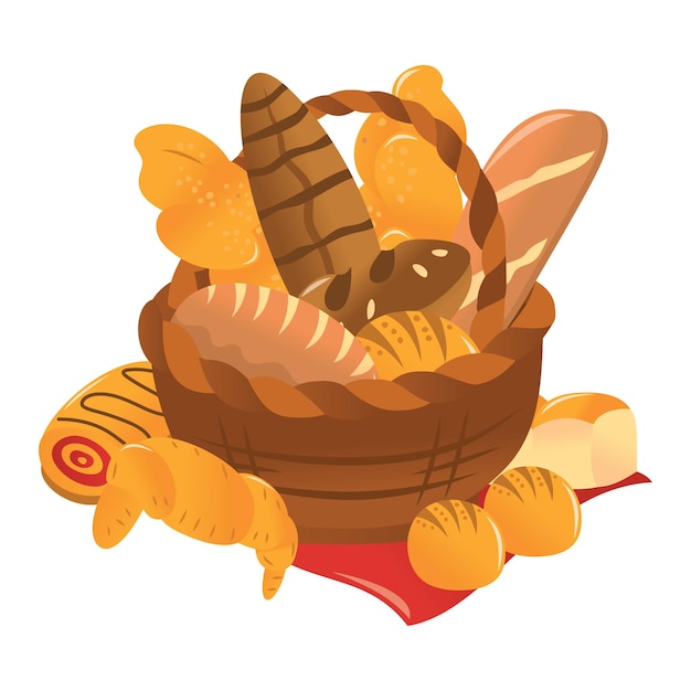 Cesta de pan de panadería de dibujos animados