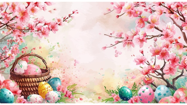 Cesta de Pascua con huevos y conejo decorado con flores