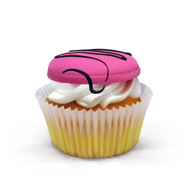 Cesta de pastel con crema y macarrones sobre un fondo blanco. Ilustración de comida realista vector