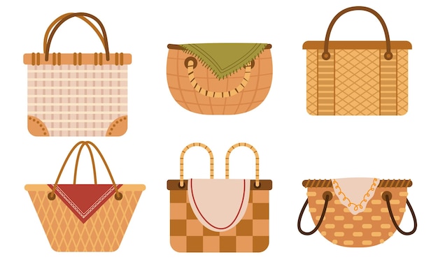 Cesta de picnic aislada conjunto plano ilustración de diseño gráfico