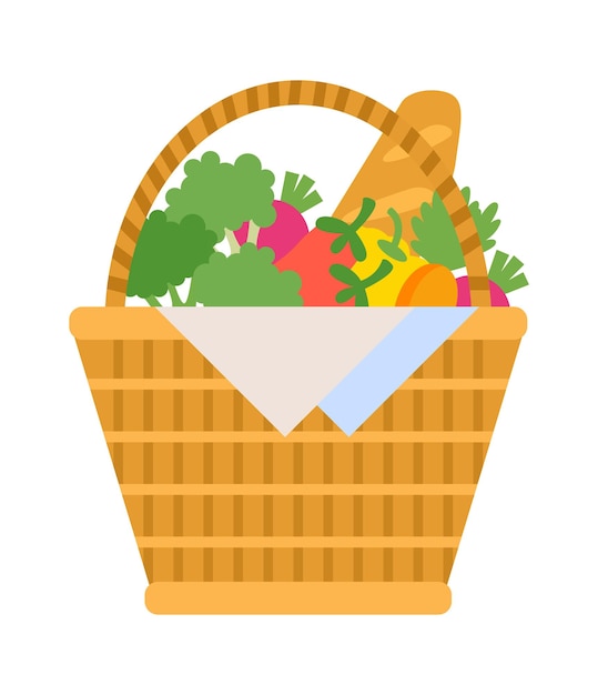 Cesta de picnic de mimbre y sauce ilustración vectorial