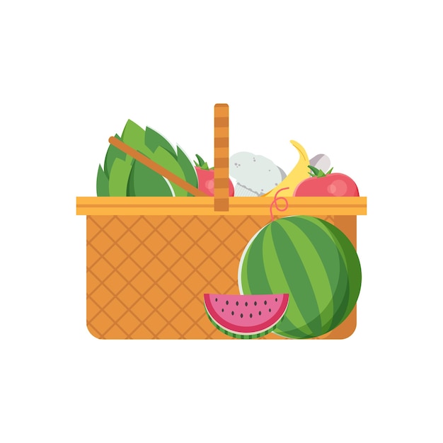 Cesta de verduras para picnic de mimbre