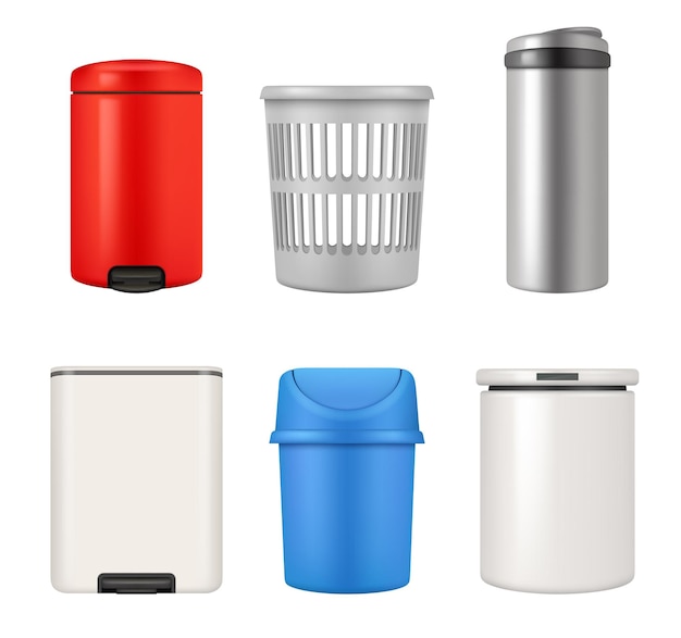 Cesto de basura Conjunto realista de contenedores para la basura conjunto de imágenes vectoriales decentes