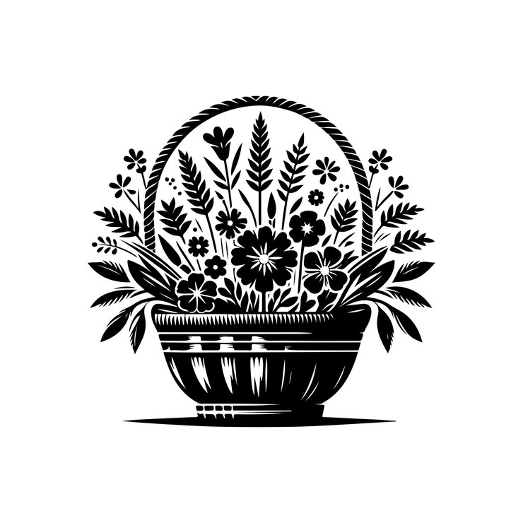 cesto de flores de silueta negra