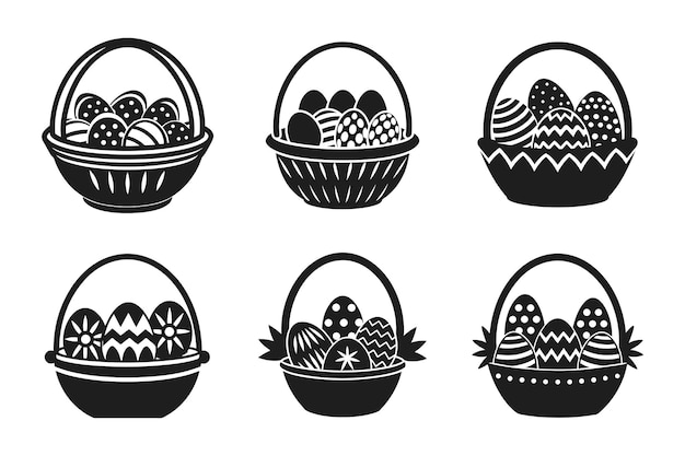 Cesto de huevos de Pascua negro Conjunto vectorial de silueta Diseño decorativo de vacaciones