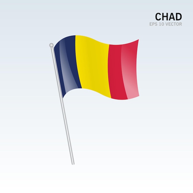 Chad ondeando la bandera aislado en gris