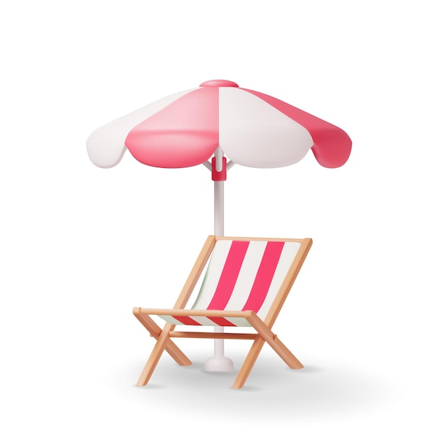 Vector chaise lounge de madera en 3d con paraguas