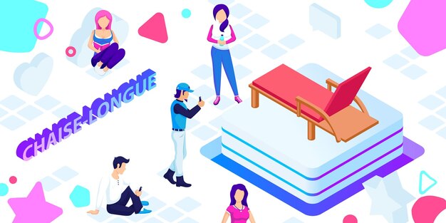 Chaiselongue icono de diseño isométrico Vector web ilustración 3d colorido concepto