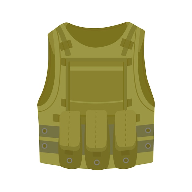 Chaleco antibalas militar, protector policial color caqui. fundas antibalas para protección. vector.