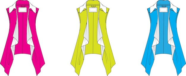 Vector chaleco drapeado para moda plantilla de ilustración vectorial de dibujo técnico de boceto plano