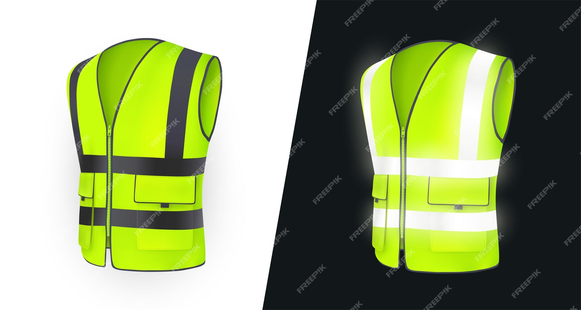 tramo Faial Llorar Chaleco de seguridad día y noche chaleco de seguridad parte delantera  chaqueta verde claro amarillo con rayas reflectantes | Vector Premium