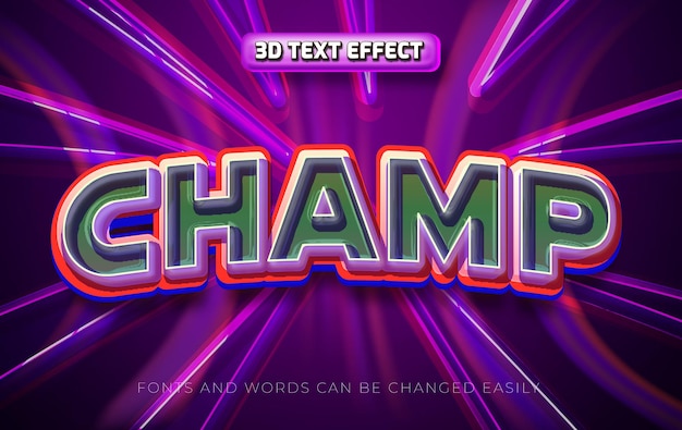 Champ 3d estilo de efecto de texto eidtable