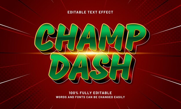champ dash efecto de texto editable con un estilo de texto de juego y deporte