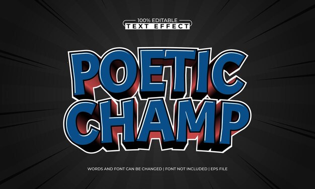 champ poético efecto de texto editable con un estilo de texto retro y vintage