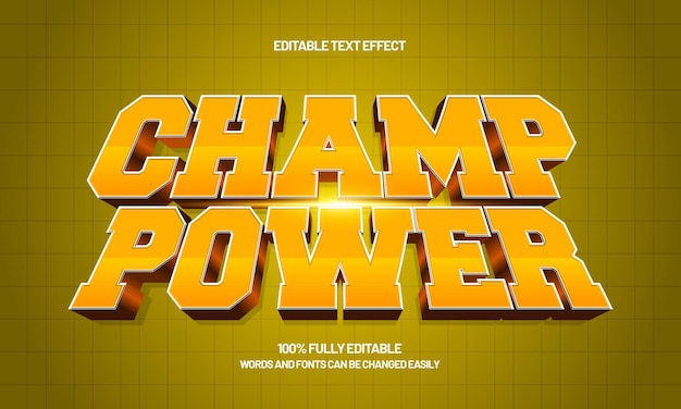 champ power efecto de texto editable con un estilo de texto de equipo y deporte