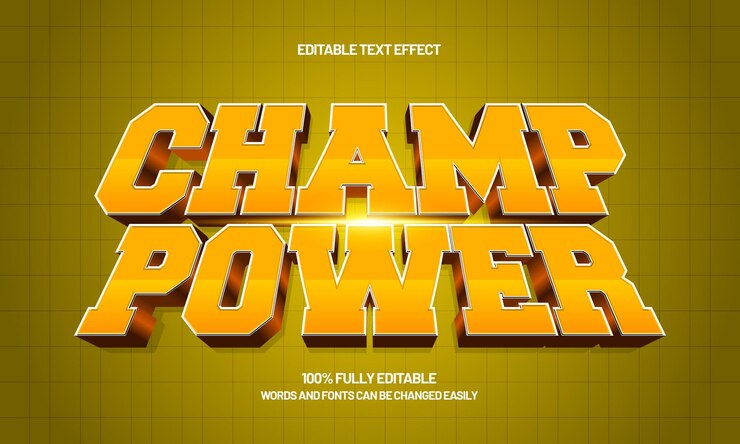 Vector champ power efecto de texto editable con un estilo de texto de equipo y deporte