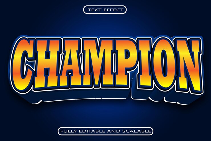 Vector champion editable text effect 3 dimension relieve estilo moderno