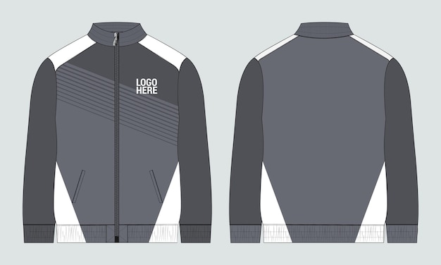 Chándales chaqueta sudadera moda técnica dibujo plano vector ilustración color gris plantilla