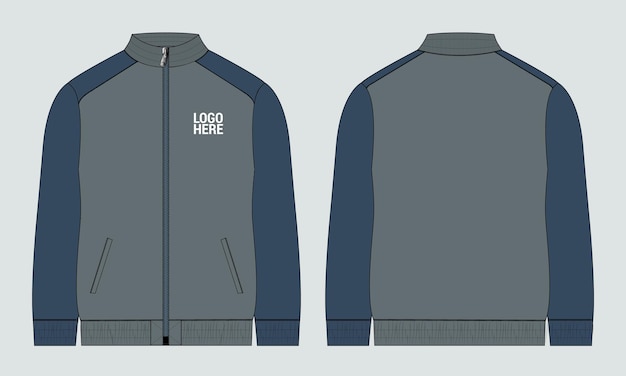 Chándales chaqueta sudadera moda técnica dibujo plano vector ilustración color gris plantilla