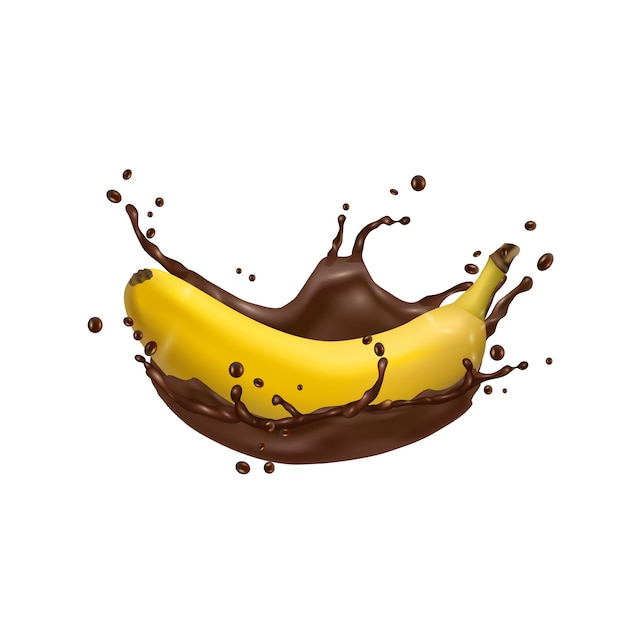 Chapoteo de plátano y chocolate 3d, icono de vector