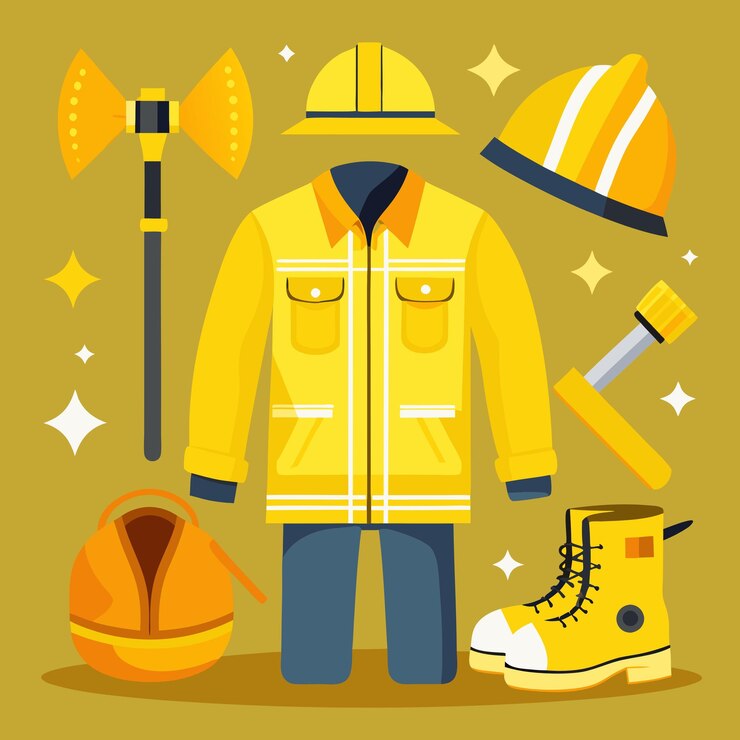 Vector una chaqueta amarilla con un sombrero amarillo y botas y un sombrerito firemans
