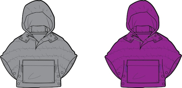 Chaqueta de bolsillo grande para la moda Plantilla de ilustración vectorial de dibujo técnico de boceto plano