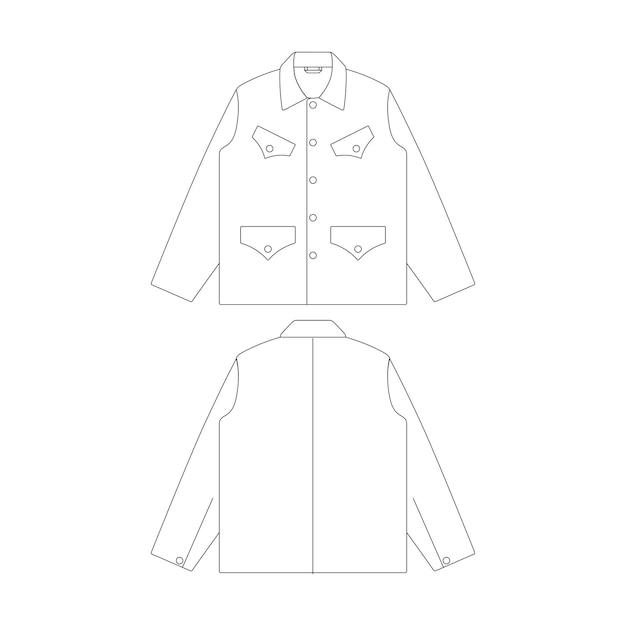 Chaqueta de caza francesa de plantilla ilustración vectorial esquema de diseño de croquis plano prendas de vestir exteriores