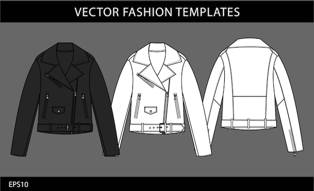 Vector chaqueta de cuero, vista frontal y posterior de la chaqueta.