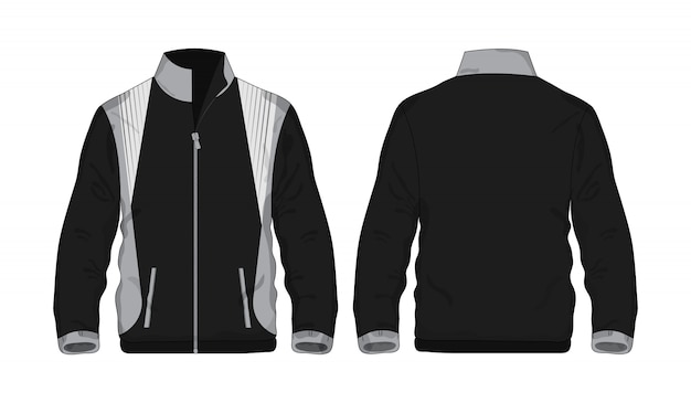 Chaqueta deportiva camisa gris y negra de plantilla para diseño sobre fondo blanco.