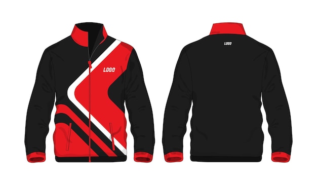 Chaqueta deportiva Camisa de plantilla roja y negra para diseño sobre fondo blanco. Ilustración vectorial.