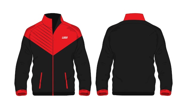 Chaqueta deportiva camisa de plantilla roja y negra para diseño sobre fondo blanco. vector