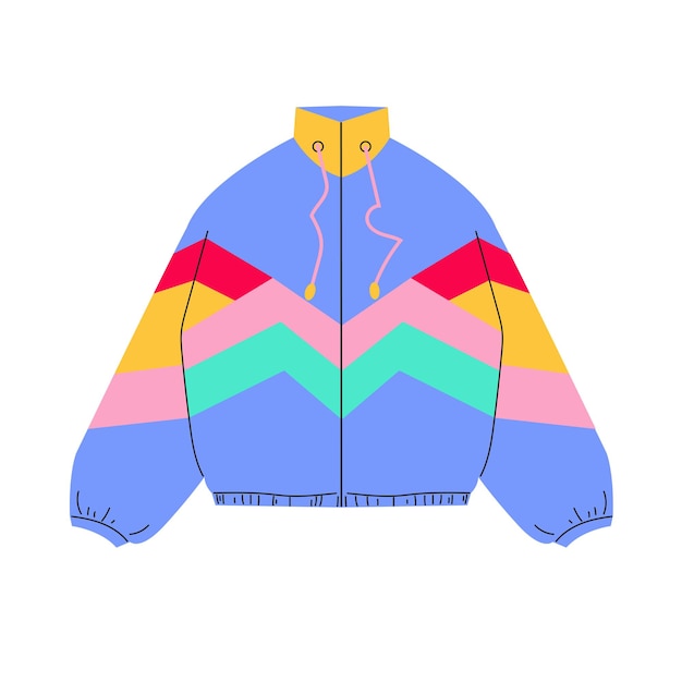 Chaqueta deportiva de ilustración vectorial dibujada a mano Elementos clásicos de los años 80 y 90 en línea plana de estilo moderno
