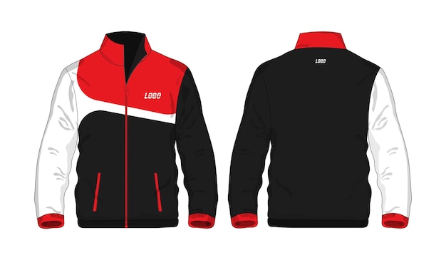 Chaqueta deportiva plantilla roja y negra para diseño sobre fondo blanco. Ilustración vectorial eps 10.