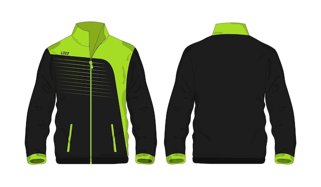 Chaqueta deportiva plantilla verde y negra para diseño sobre fondo blanco. Ilustración vectorial eps 10.