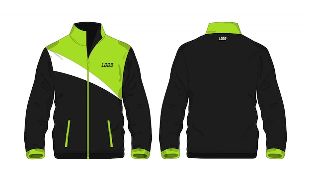 Chaqueta deportiva plantilla verde y negro para el diseño sobre fondo blanco.