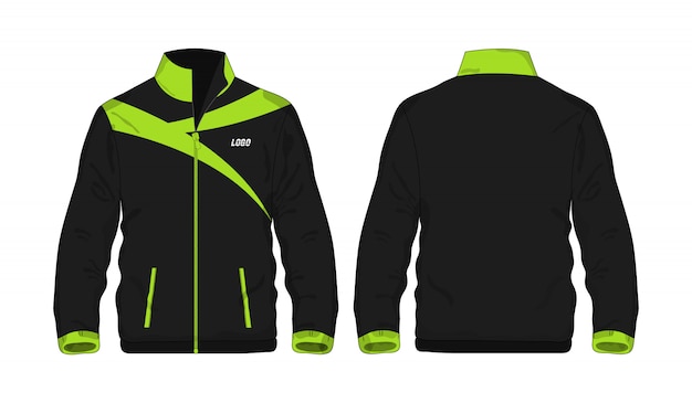 Chaqueta deportiva plantilla verde y negro para el diseño sobre fondo blanco.