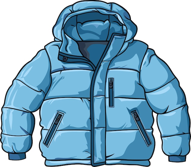 Chaqueta de invierno azul con capucha aislada en la ilustración de vector de fondo blanco