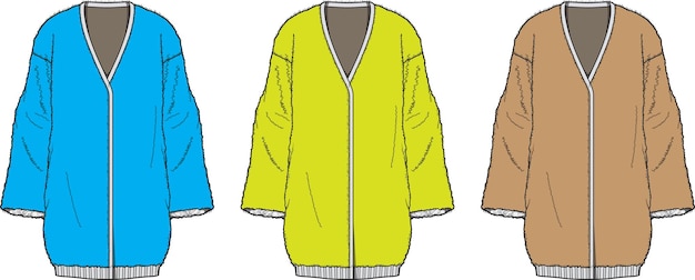 Chaqueta de manga larga boceto plano dibujo técnico ilustración vectorial plantilla