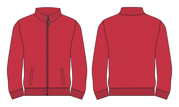 Chaqueta de manga larga Sudadera Moda técnica boceto plano Plantilla de ilustración vectorial
