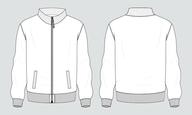 Chaqueta de manga larga Sudadera Moda técnica boceto plano Plantilla de ilustración vectorial