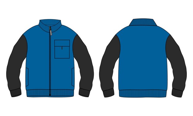 Chaqueta de manga larga Sudadera Moda técnica boceto plano Plantilla de ilustración vectorial