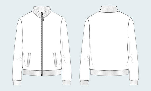 Chaqueta de sudadera de manga larga Plantilla de ilustración de vector de boceto plano de moda técnica